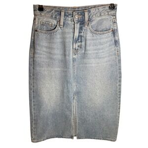 Old Navy High Rise Denim Midi Skirt Long Secret Smooth Pocket Light Wash Size 2